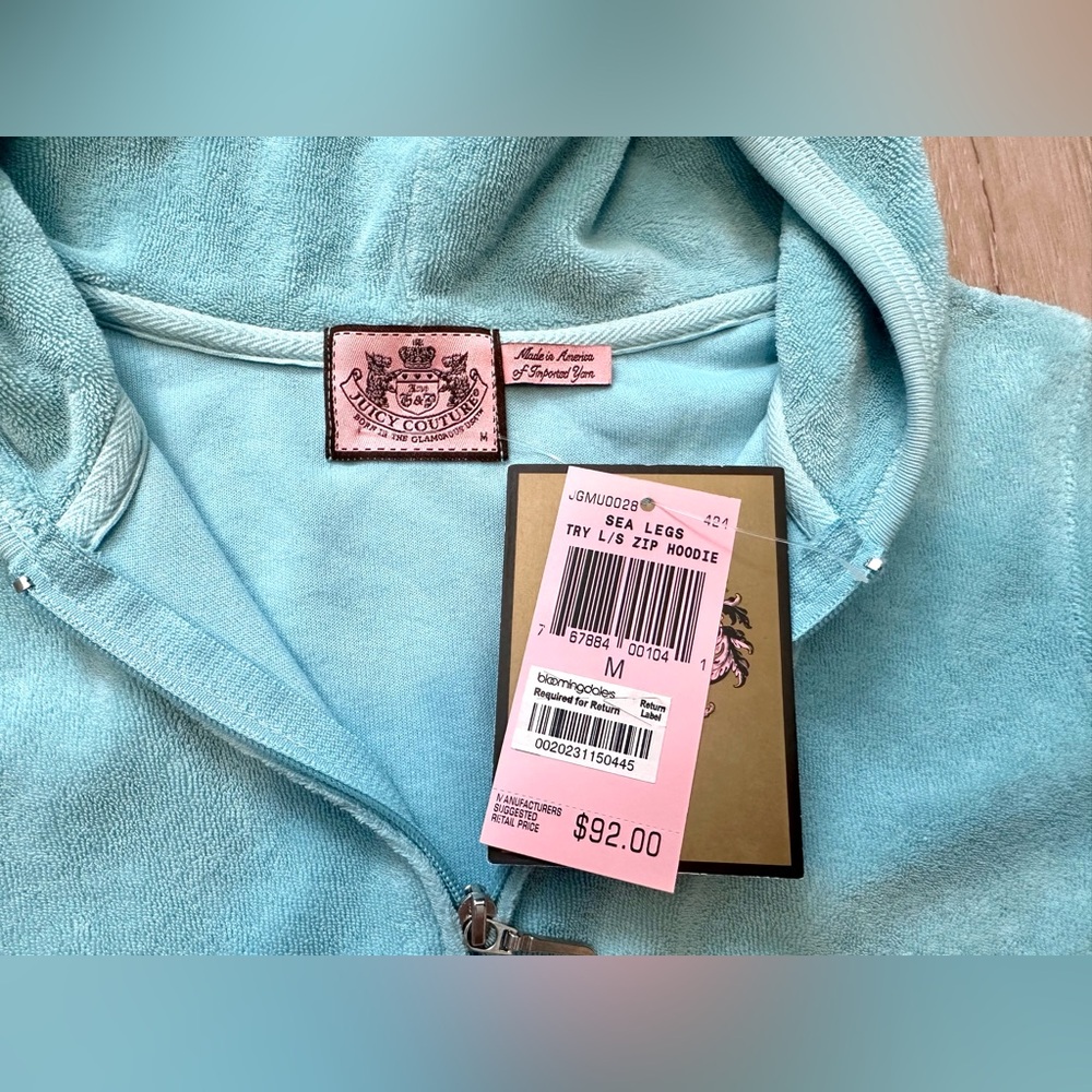 Juicy Couture Turquoise Zip-Up Hoodie M NWT - Picture 3 of 6